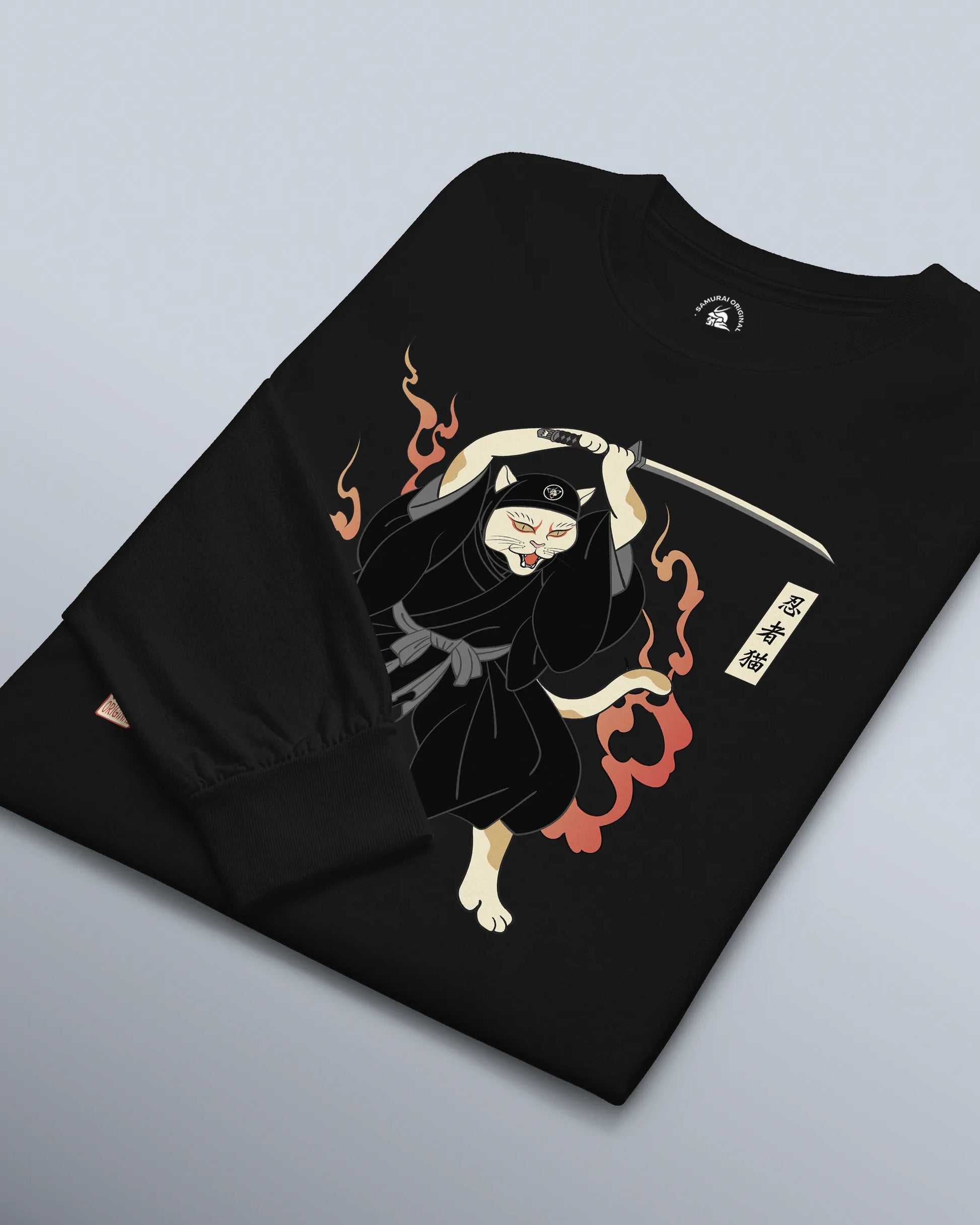 Cat Ninja Japanese Ukiyo-e Unisex Long Sleeve Tee - Samurai Original