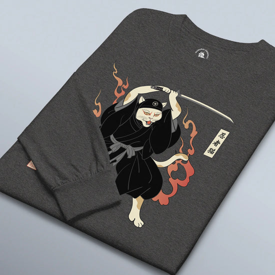 Cat Ninja Japanese Ukiyo-e Unisex Long Sleeve Tee - Samurai Original