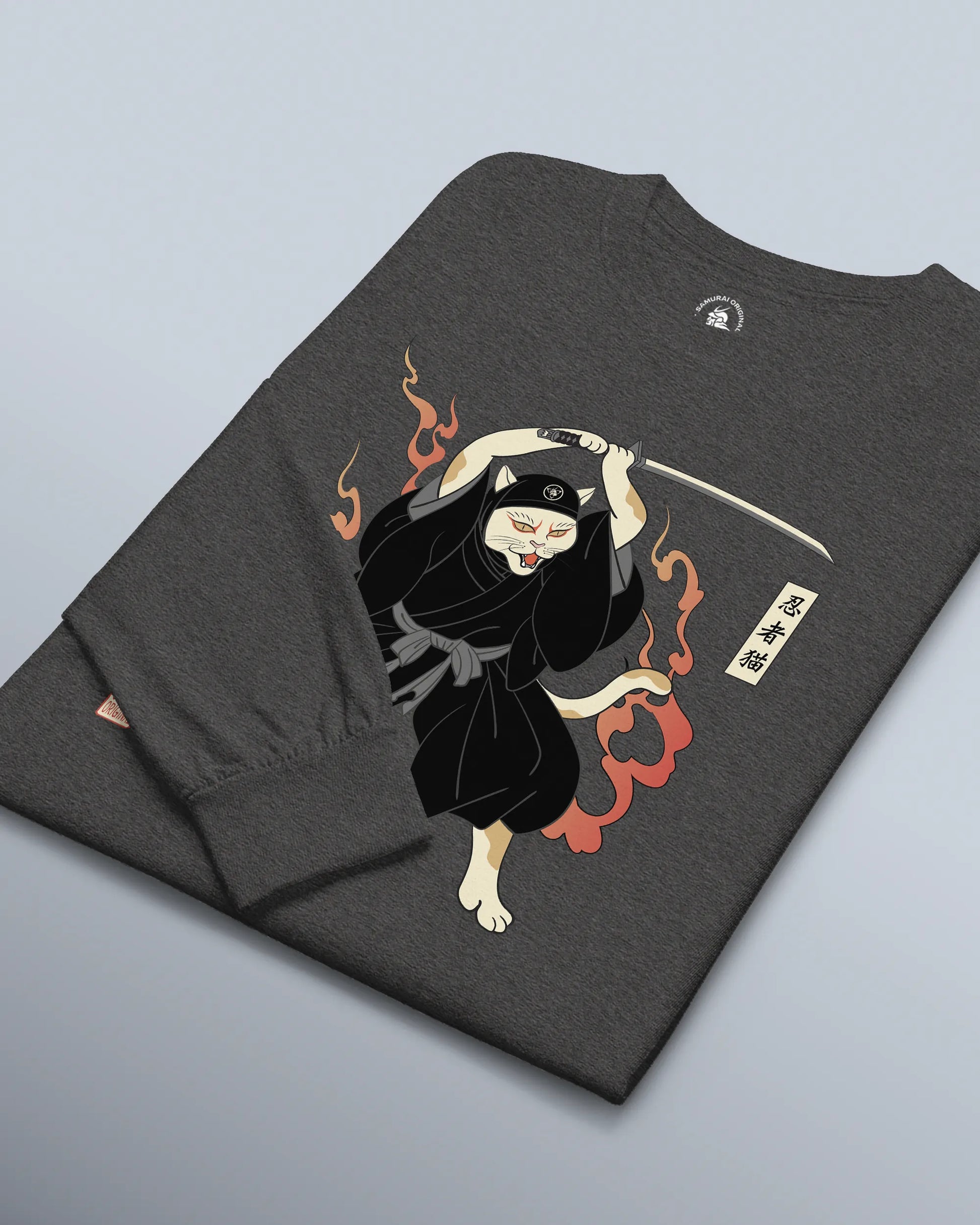Cat Ninja Japanese Ukiyo-e Unisex Long Sleeve Tee - Samurai Original