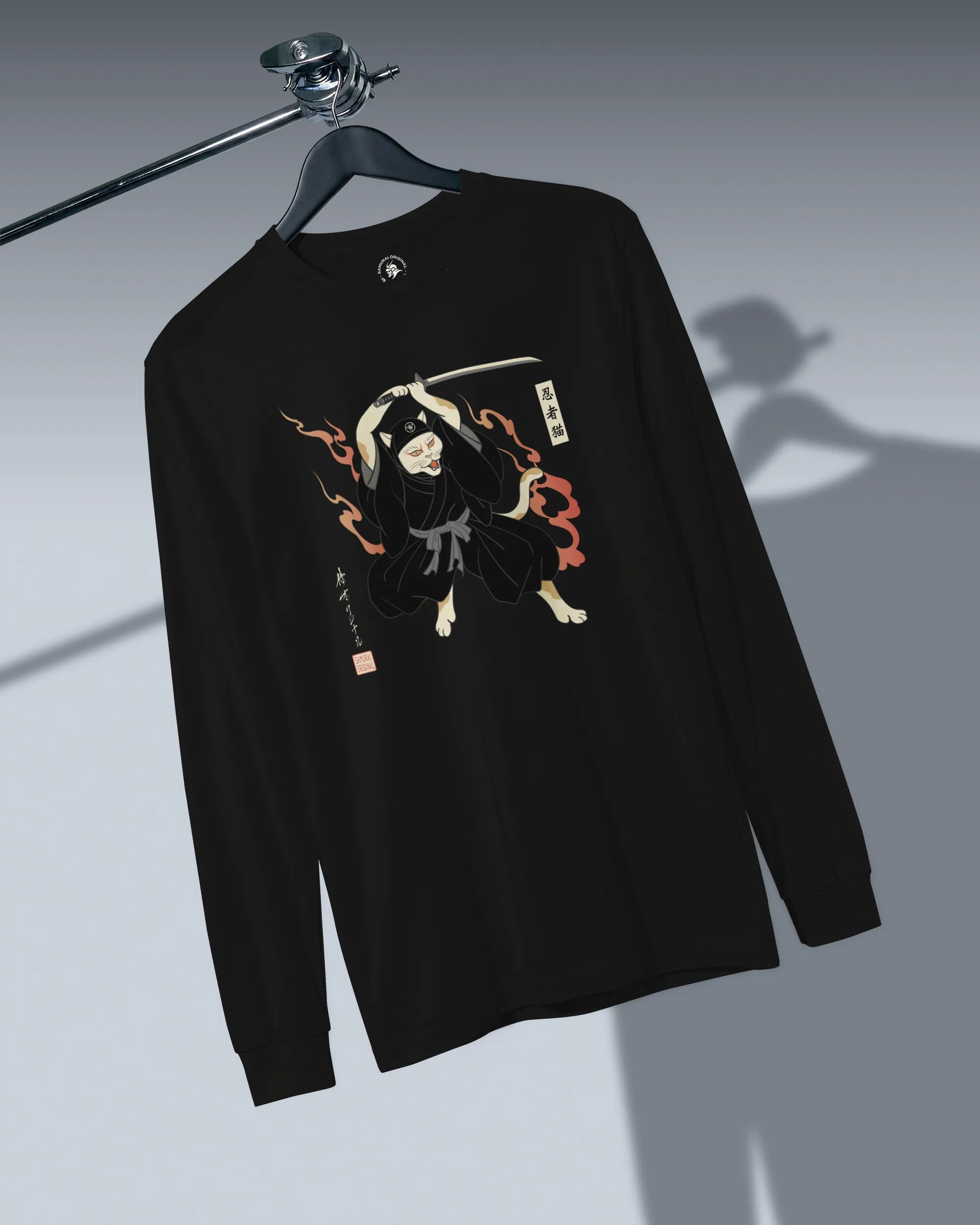 Cat Ninja Japanese Ukiyo-e Unisex Long Sleeve Tee - Samurai Original
