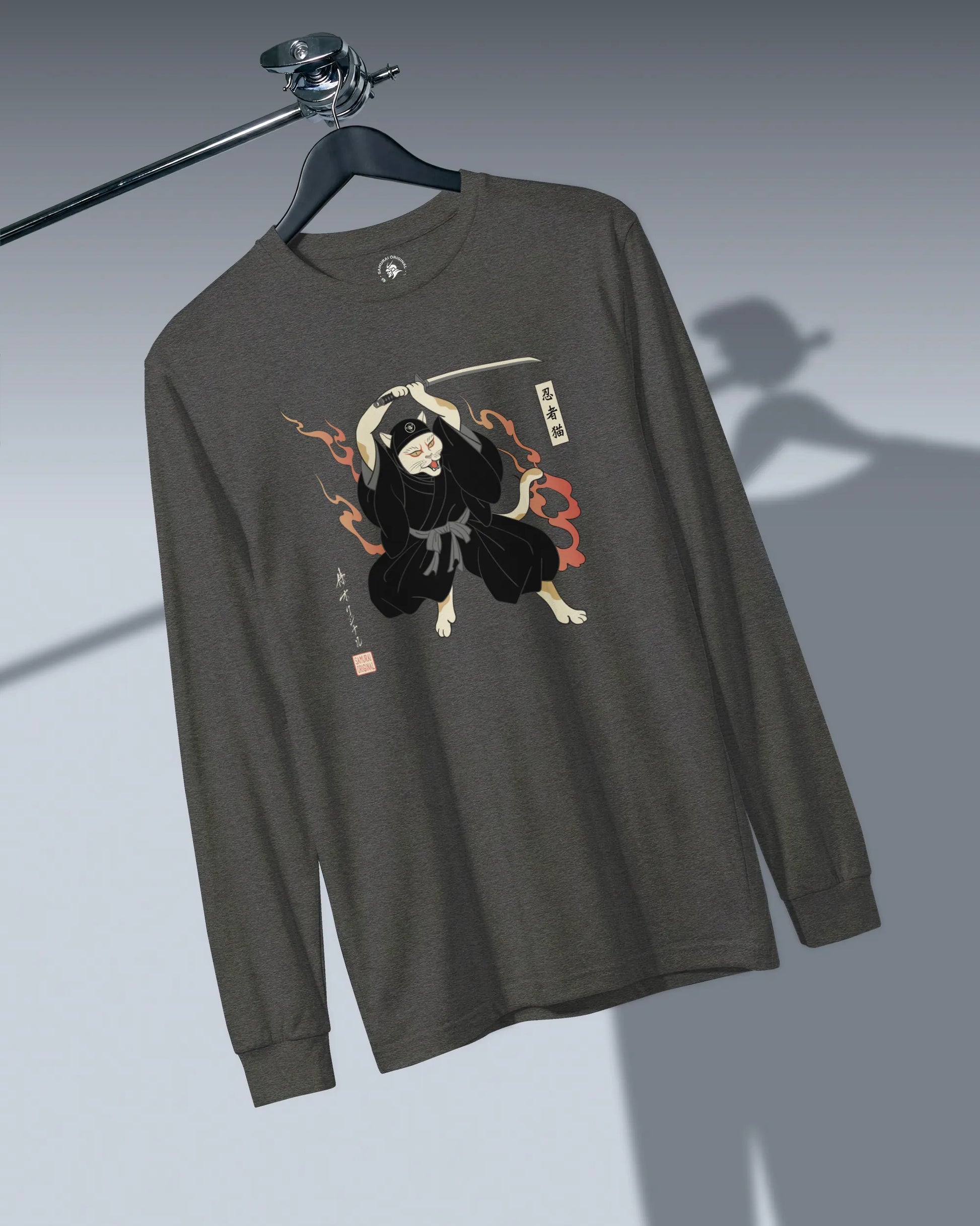 Cat Ninja Japanese Ukiyo-e Unisex Long Sleeve Tee - Samurai Original