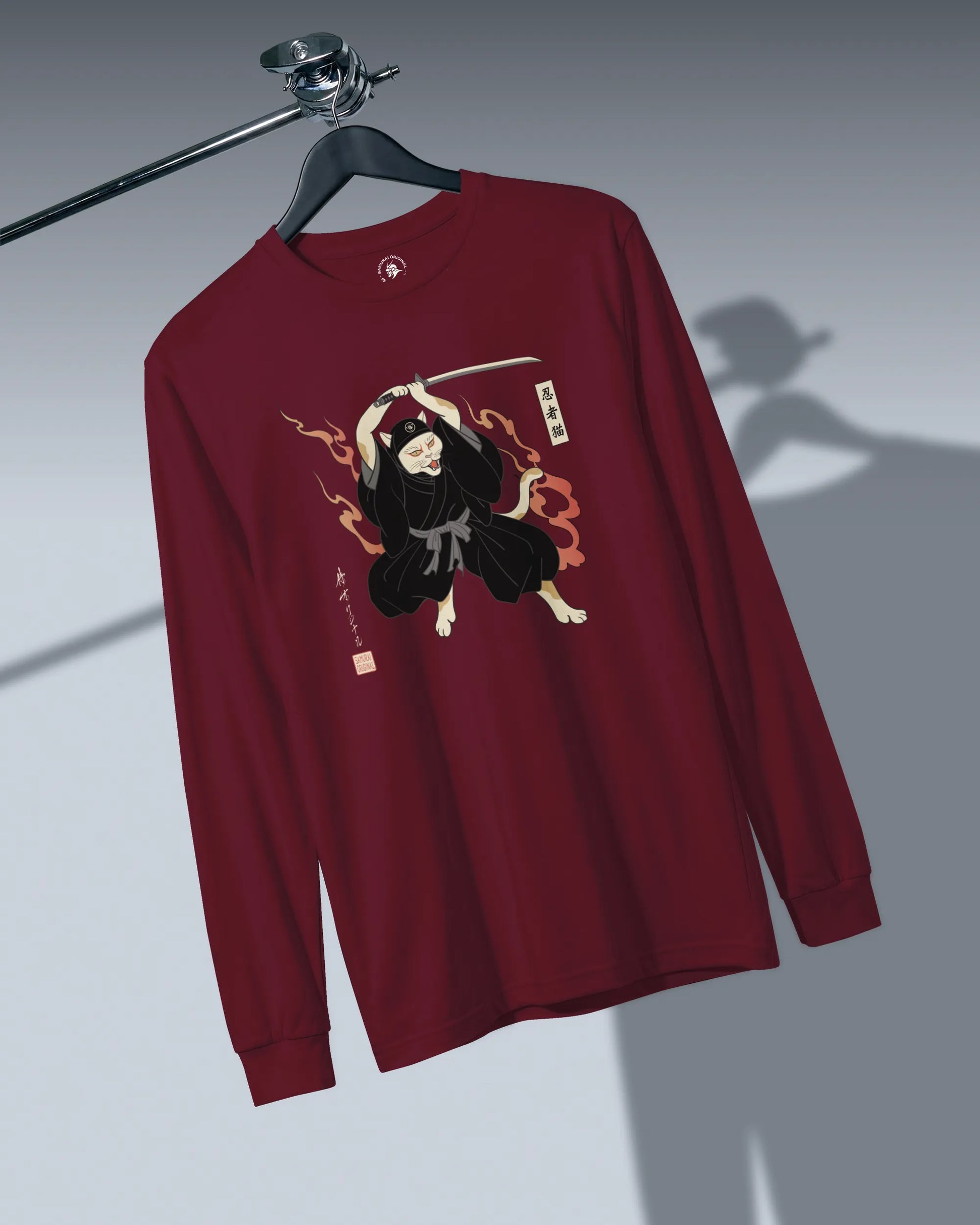 Cat Ninja Japanese Ukiyo-e Unisex Long Sleeve Tee - Samurai Original