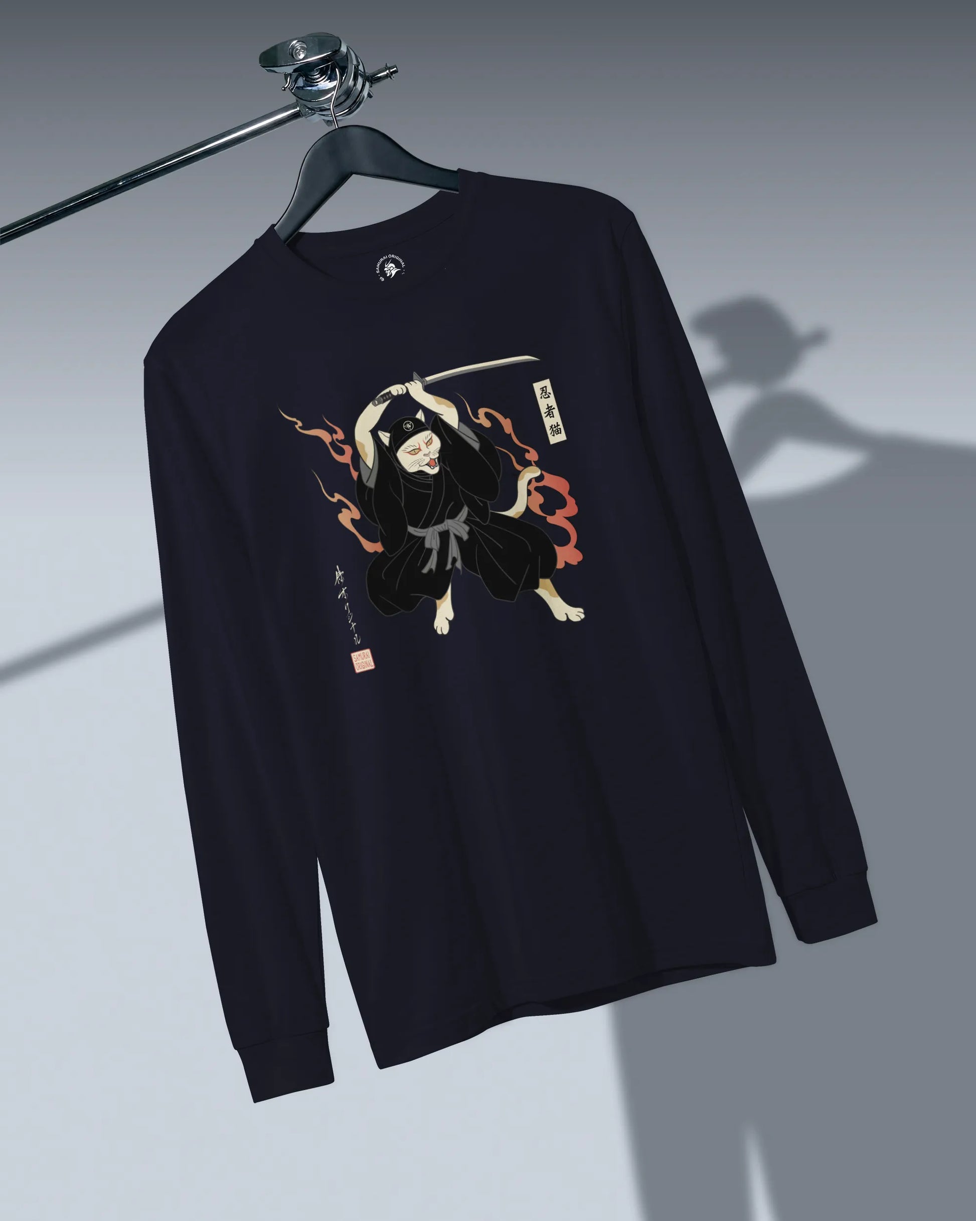 Cat Ninja Japanese Ukiyo-e Unisex Long Sleeve Tee - Samurai Original