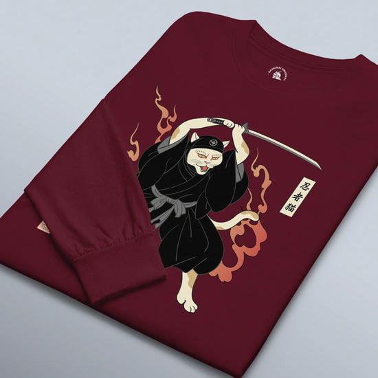 Cat Ninja Japanese Ukiyo-e Unisex Long Sleeve Tee - Samurai Original