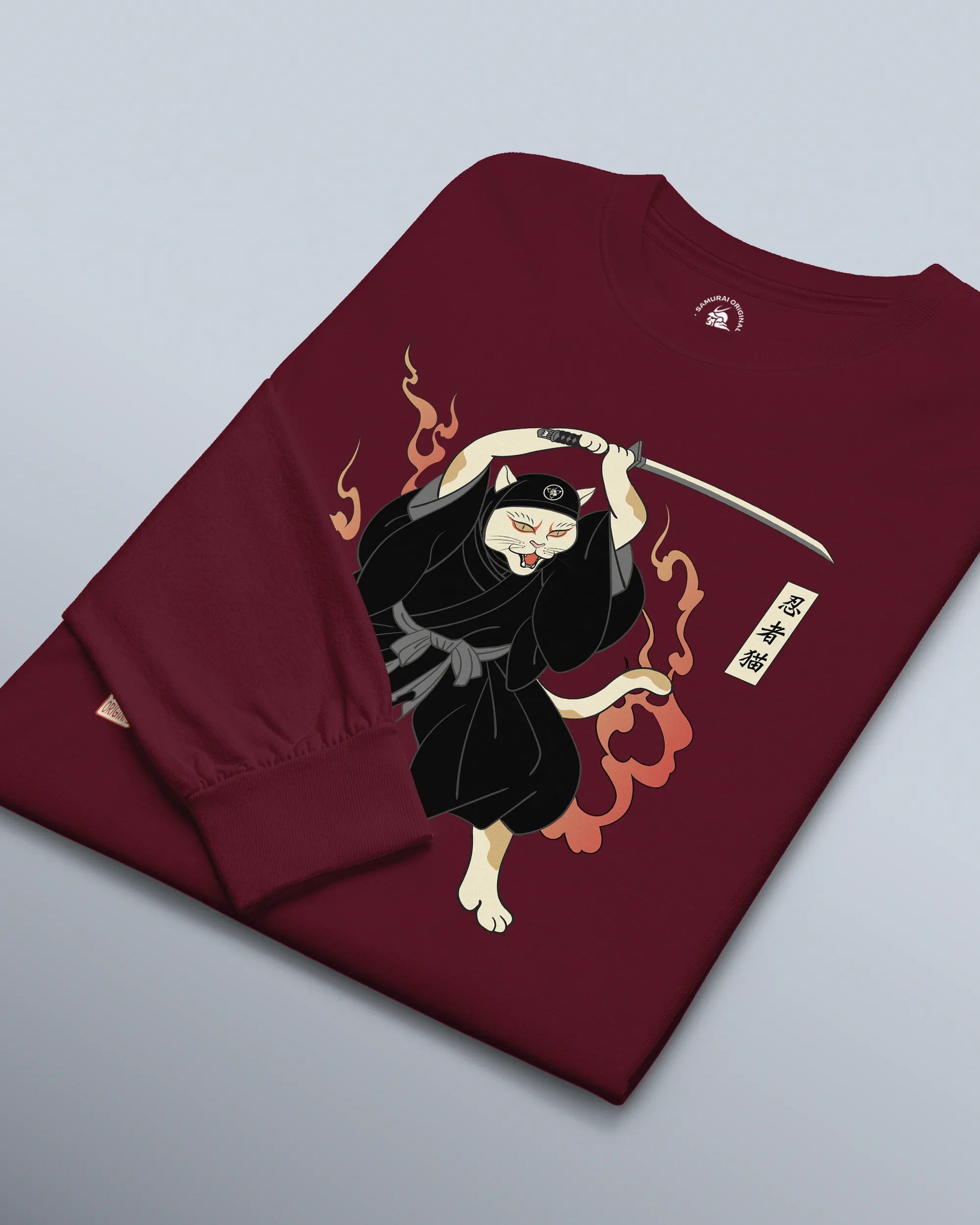 Cat Ninja Japanese Ukiyo-e Unisex Long Sleeve Tee - Samurai Original