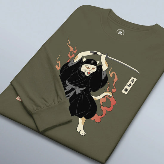 Cat Ninja Japanese Ukiyo-e Unisex Long Sleeve Tee - Samurai Original