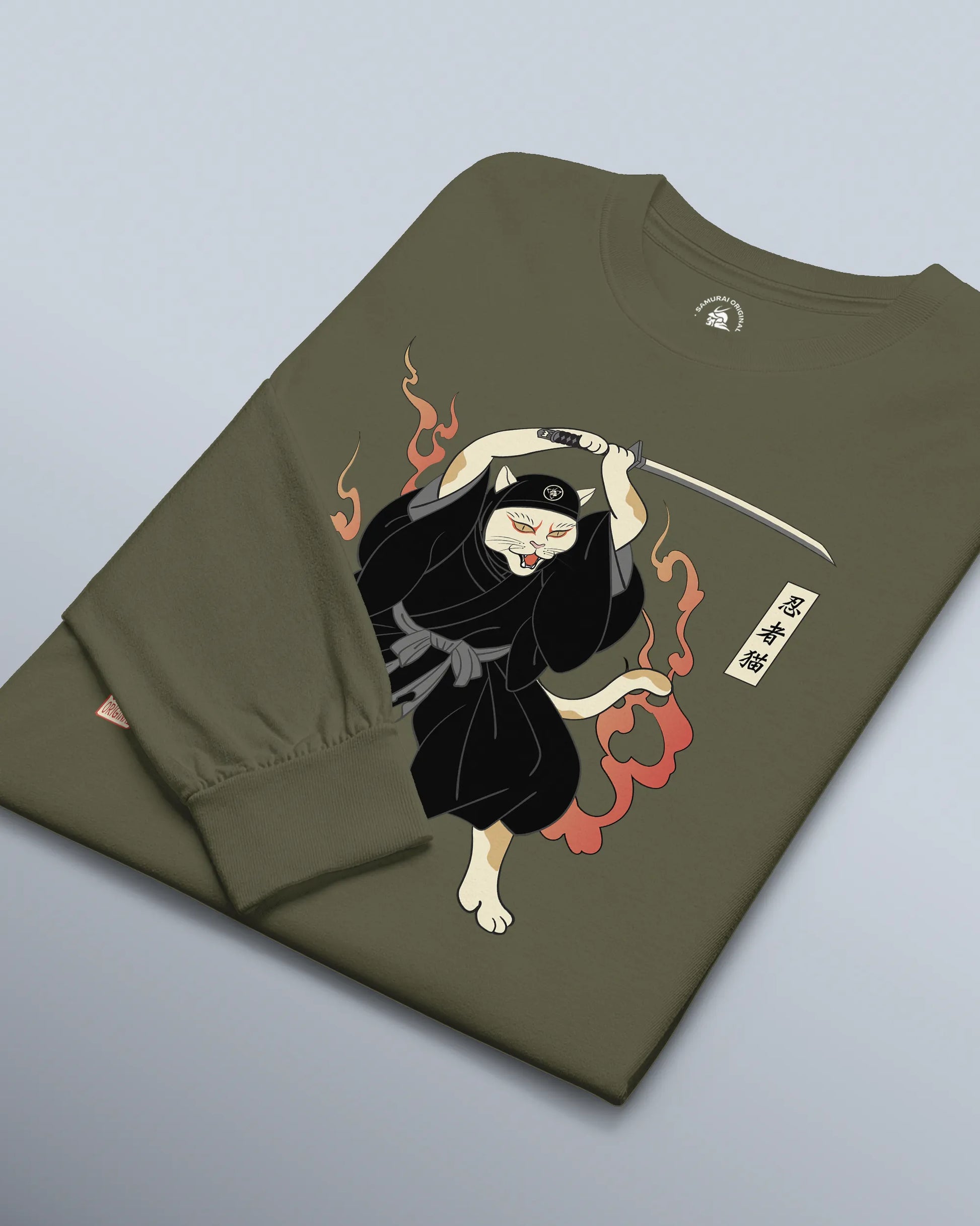 Cat Ninja Japanese Ukiyo-e Unisex Long Sleeve Tee - Samurai Original