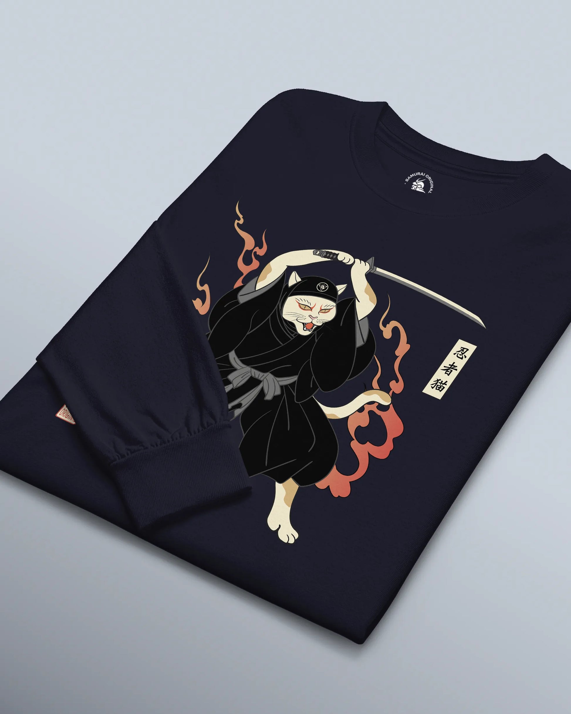 Cat Ninja Japanese Ukiyo-e Unisex Long Sleeve Tee - Samurai Original