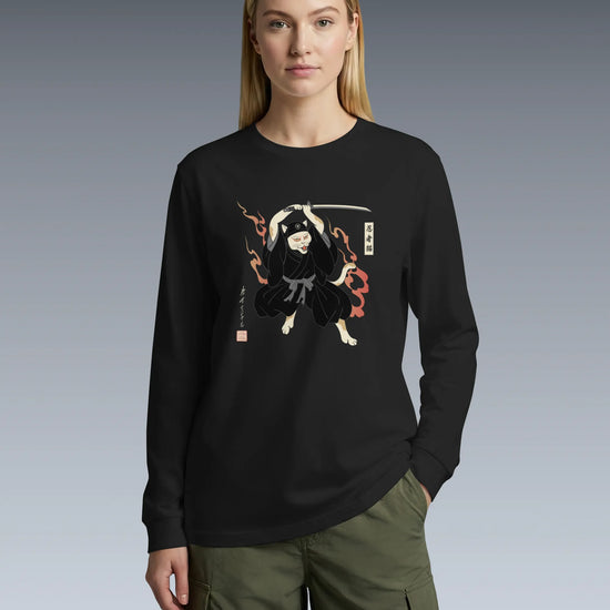 Cat Ninja Japanese Ukiyo-e Unisex Long Sleeve Tee - Samurai Original