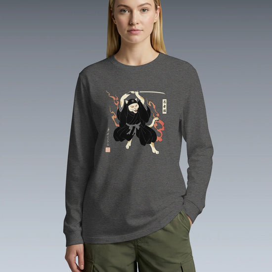 Cat Ninja Japanese Ukiyo-e Unisex Long Sleeve Tee - Samurai Original