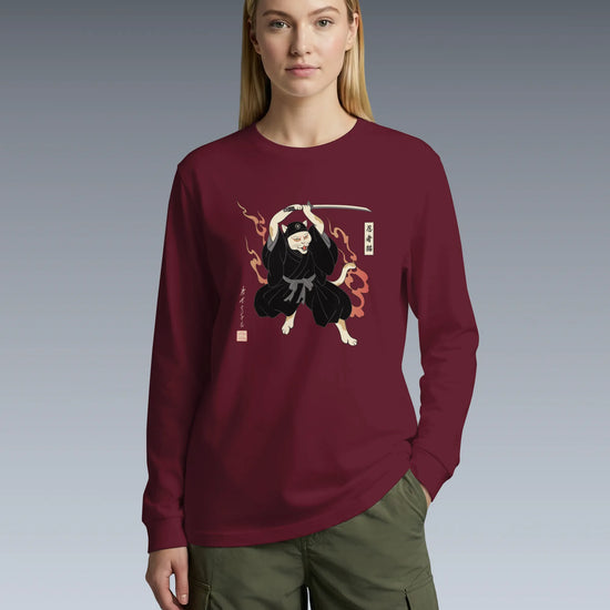 Cat Ninja Japanese Ukiyo-e Unisex Long Sleeve Tee - Samurai Original