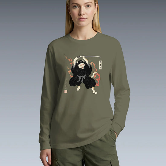 Cat Ninja Japanese Ukiyo-e Unisex Long Sleeve Tee - Samurai Original