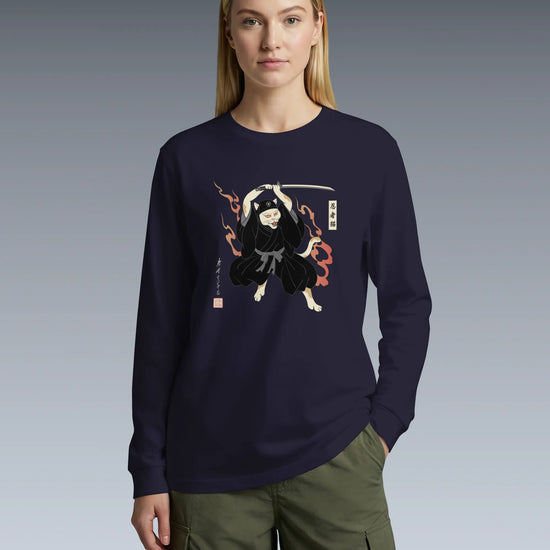 Cat Ninja Japanese Ukiyo-e Unisex Long Sleeve Tee - Samurai Original