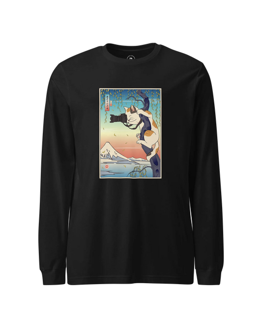 Cat Photographer Funny Japanese Ukiyo-e Unisex Long Sleeve Tee