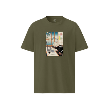 Programmer Cat Coding Ukiyo-e Organic T-shirt Khaki - Samurai Original