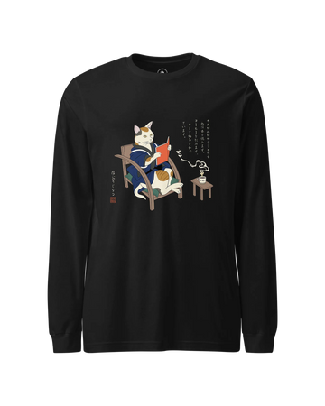 Cat Reading Book Japanese Ukiyo-e Unisex Long Sleeve Tee