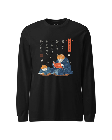 Cat Reading Books Japanese Ukiyo-e Unisex Long Sleeve Tee 2
