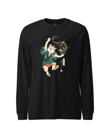 Cat Samurai Ramen Ukiyo-e Unisex Long Sleeve Tee