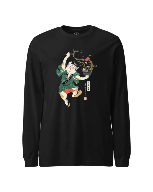 Cat Samurai Ramen Ukiyo-e Unisex Long Sleeve Tee