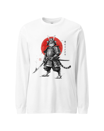 Cat Samurai Sumi-e Japanese Unisex Long Sleeve Tee