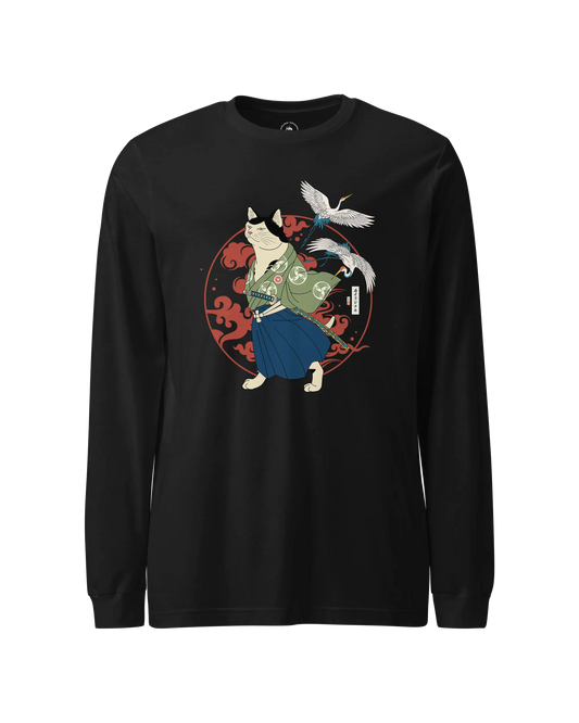 Cat Samurai Funny Ukiyo-e Japanese Unisex Long Sleeve Tee No.4