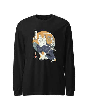 Cat Samurai Funny Ukiyo-e Japanese Unisex Long Sleeve Tee
