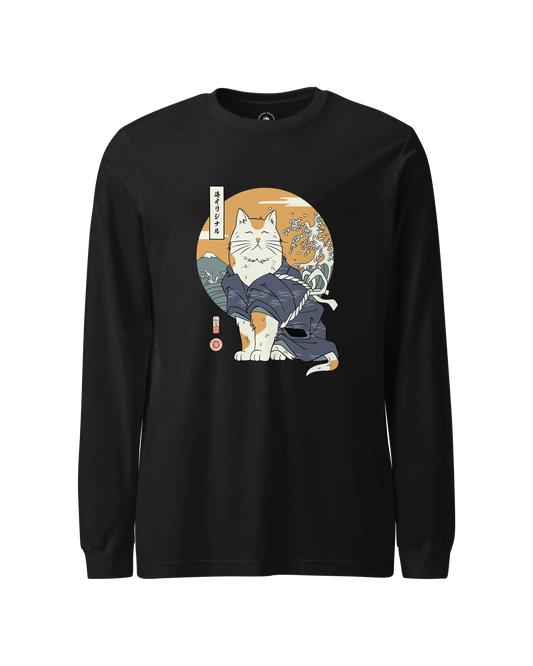Cat Samurai Funny Ukiyo-e Japanese Unisex Long Sleeve Tee