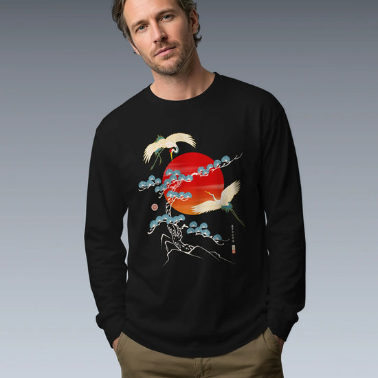 Crane Bird Japanese Ukiyo-e Unisex Long Sleeve Tee - Samurai Original