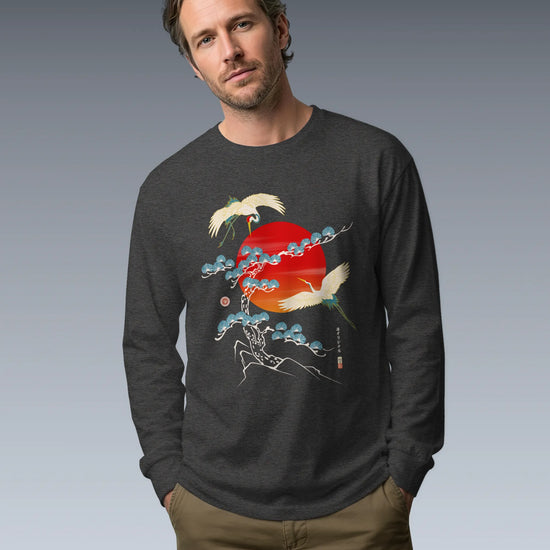 Crane Bird Japanese Ukiyo-e Unisex Long Sleeve Tee - Samurai Original