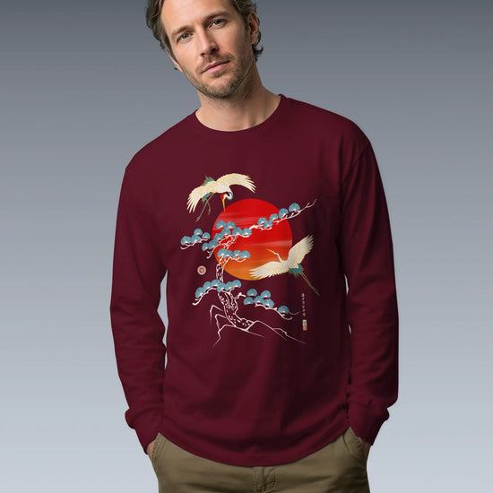 Crane Bird Japanese Ukiyo-e Unisex Long Sleeve Tee - Samurai Original