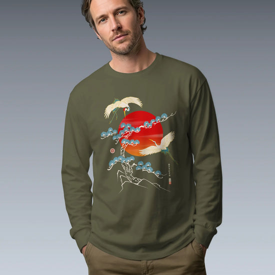 Crane Bird Japanese Ukiyo-e Unisex Long Sleeve Tee - Samurai Original
