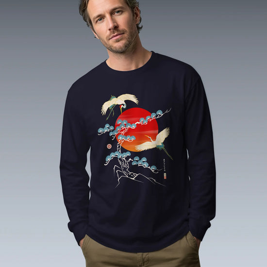 Crane Bird Japanese Ukiyo-e Unisex Long Sleeve Tee - Samurai Original