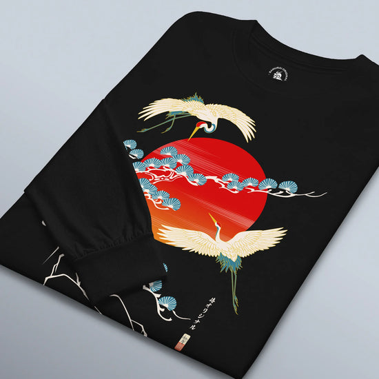 Crane Bird Japanese Ukiyo-e Unisex Long Sleeve Tee - Samurai Original