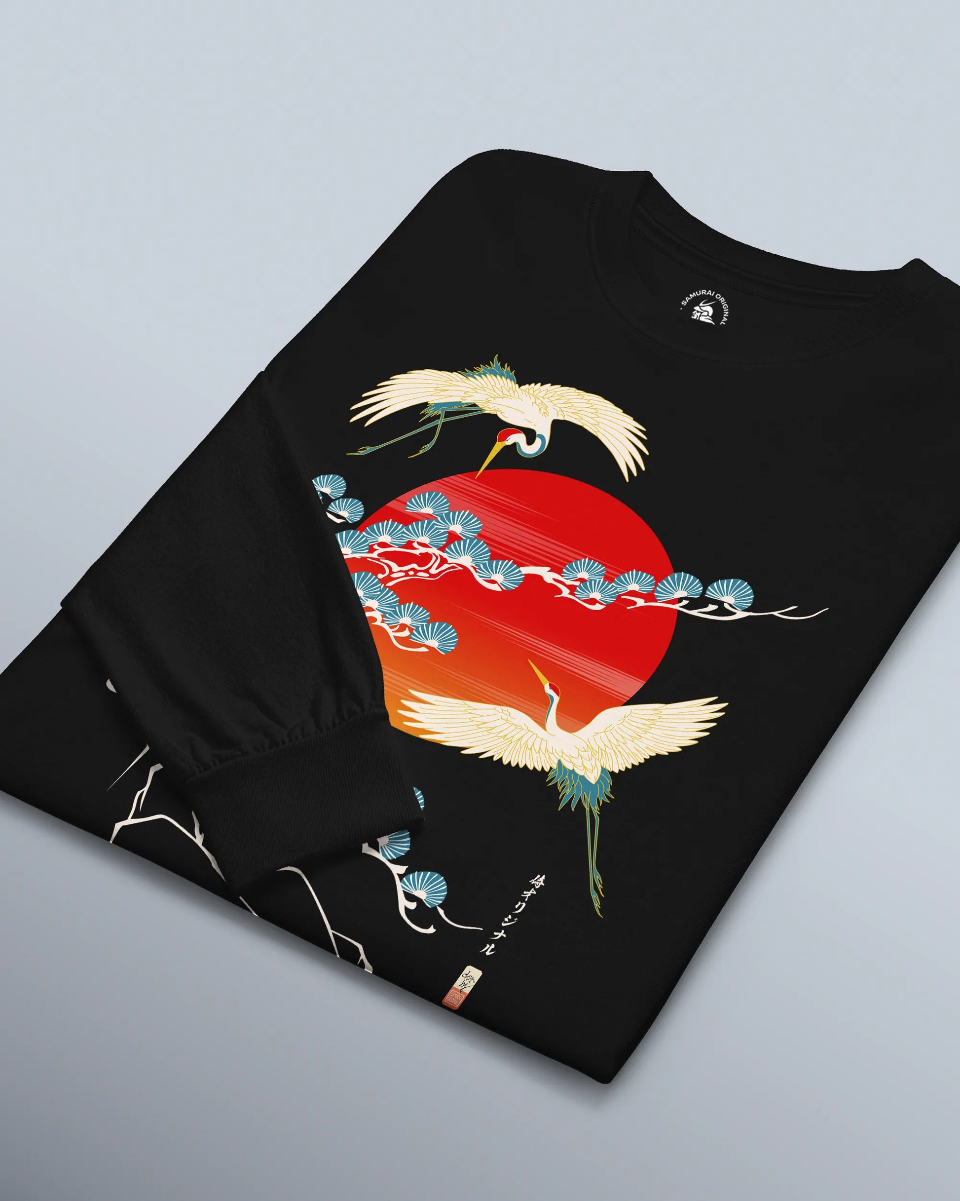 Crane Bird Japanese Ukiyo-e Unisex Long Sleeve Tee - Samurai Original