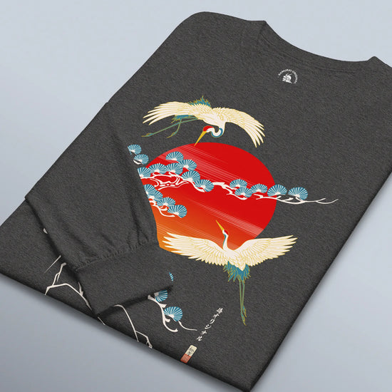 Crane Bird Japanese Ukiyo-e Unisex Long Sleeve Tee - Samurai Original