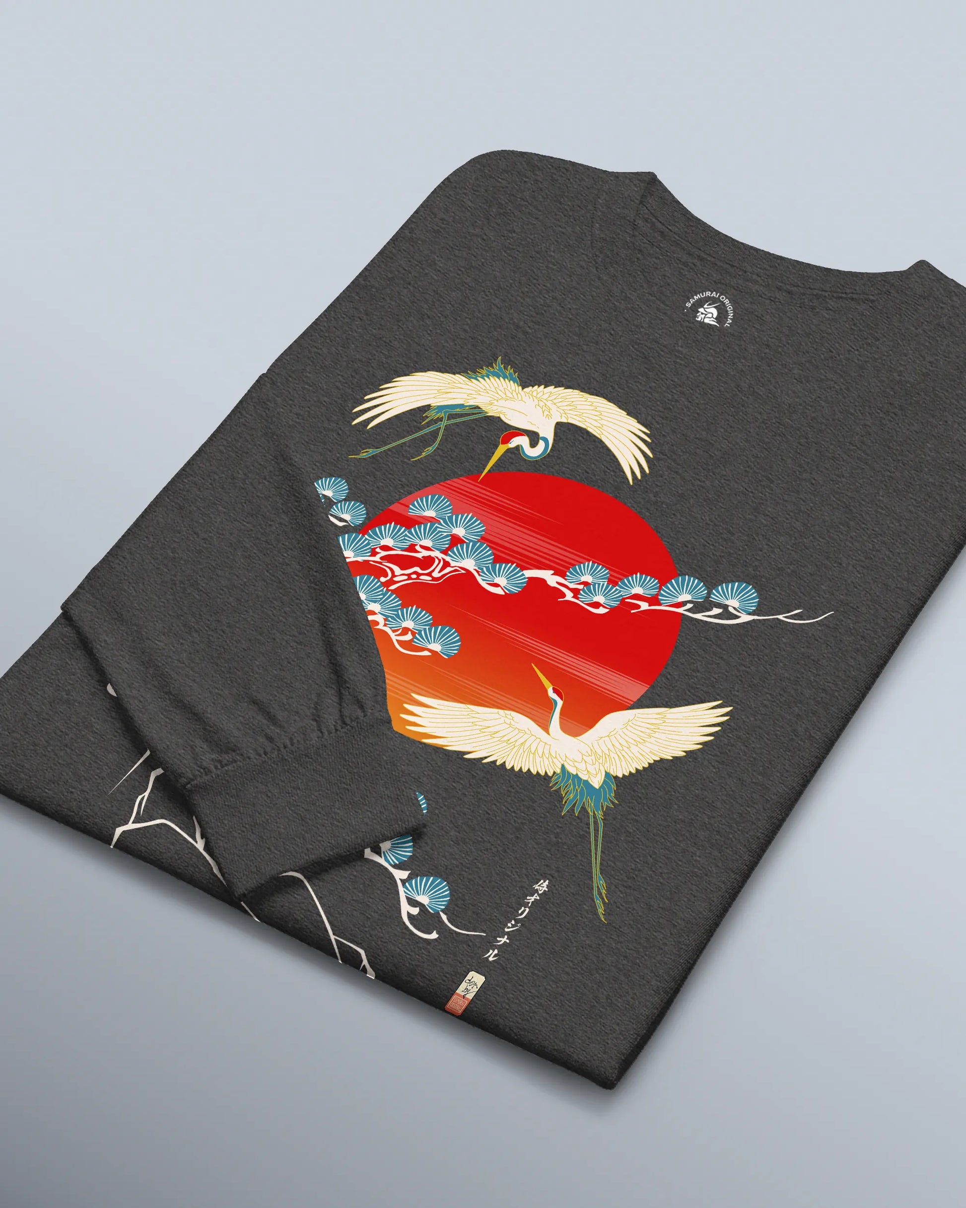 Crane Bird Japanese Ukiyo-e Unisex Long Sleeve Tee - Samurai Original