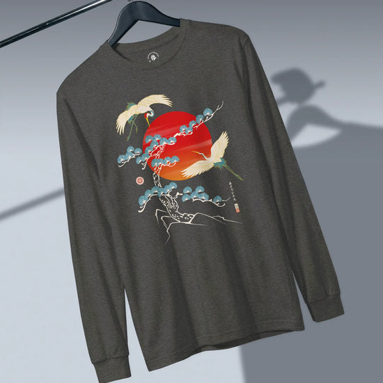 Crane Bird Japanese Ukiyo-e Unisex Long Sleeve Tee - Samurai Original
