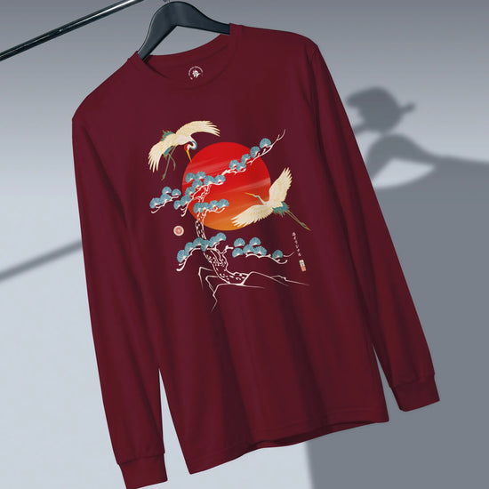 Crane Bird Japanese Ukiyo-e Unisex Long Sleeve Tee - Samurai Original