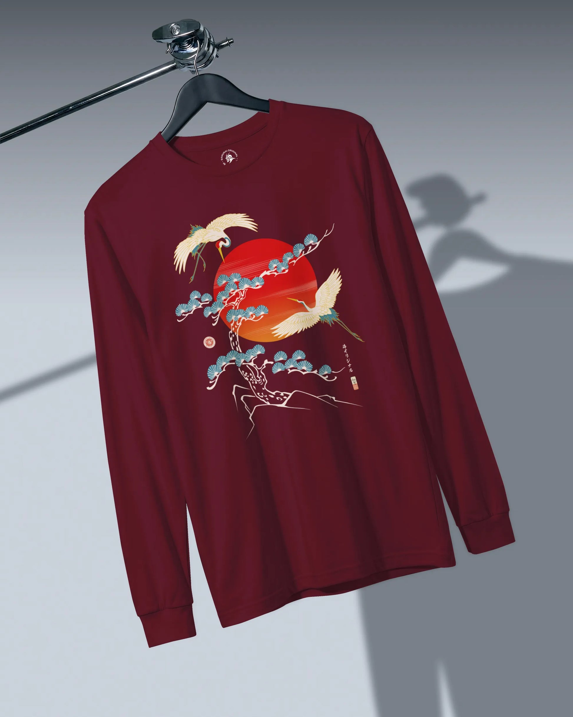 Crane Bird Japanese Ukiyo-e Unisex Long Sleeve Tee - Samurai Original