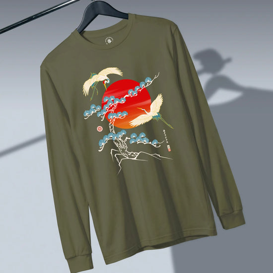 Crane Bird Japanese Ukiyo-e Unisex Long Sleeve Tee - Samurai Original