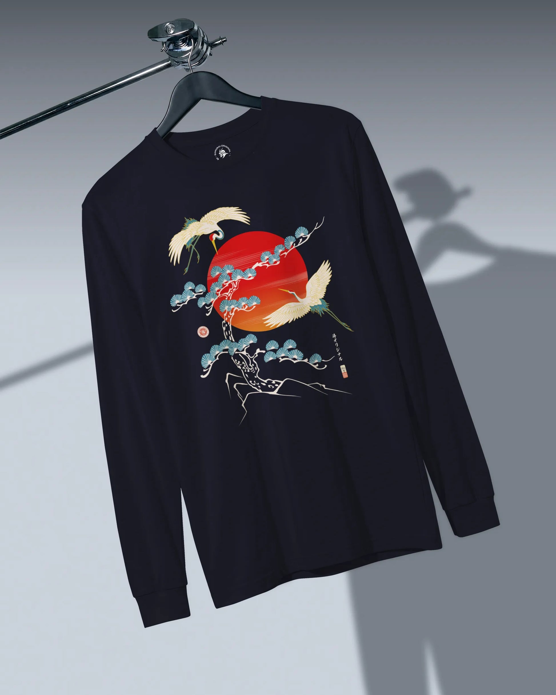 Crane Bird Japanese Ukiyo-e Unisex Long Sleeve Tee - Samurai Original
