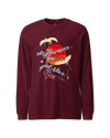 Crane Bird Japanese Ukiyo-e Unisex Long Sleeve Tee Maroon - Samurai Original