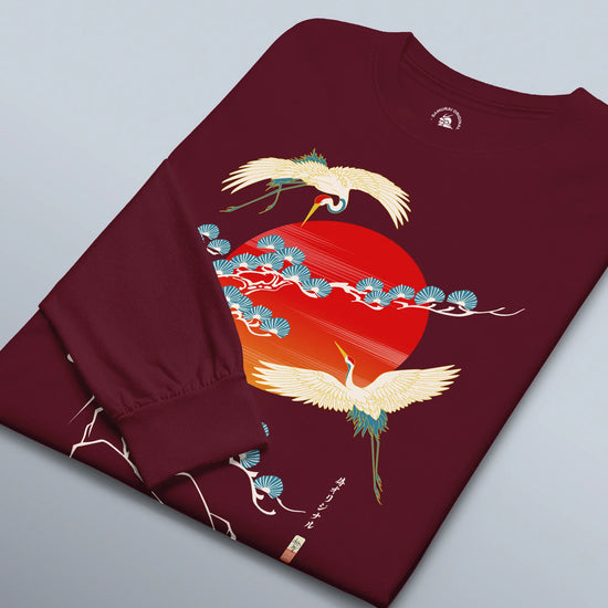 Crane Bird Japanese Ukiyo-e Unisex Long Sleeve Tee - Samurai Original
