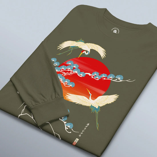 Crane Bird Japanese Ukiyo-e Unisex Long Sleeve Tee - Samurai Original