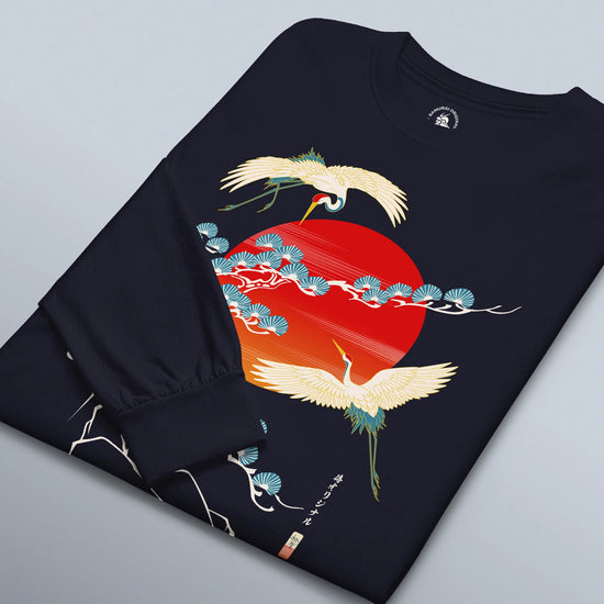 Crane Bird Japanese Ukiyo-e Unisex Long Sleeve Tee - Samurai Original