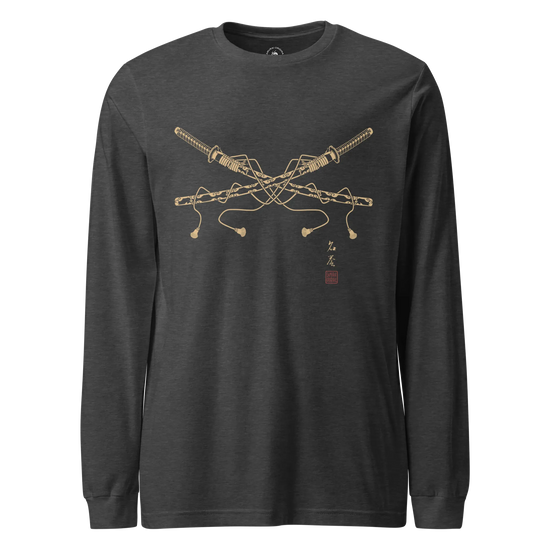 Crossed Samurai Katana Unisex Long Sleeve Tee Dark Grey Heather - Samurai Original