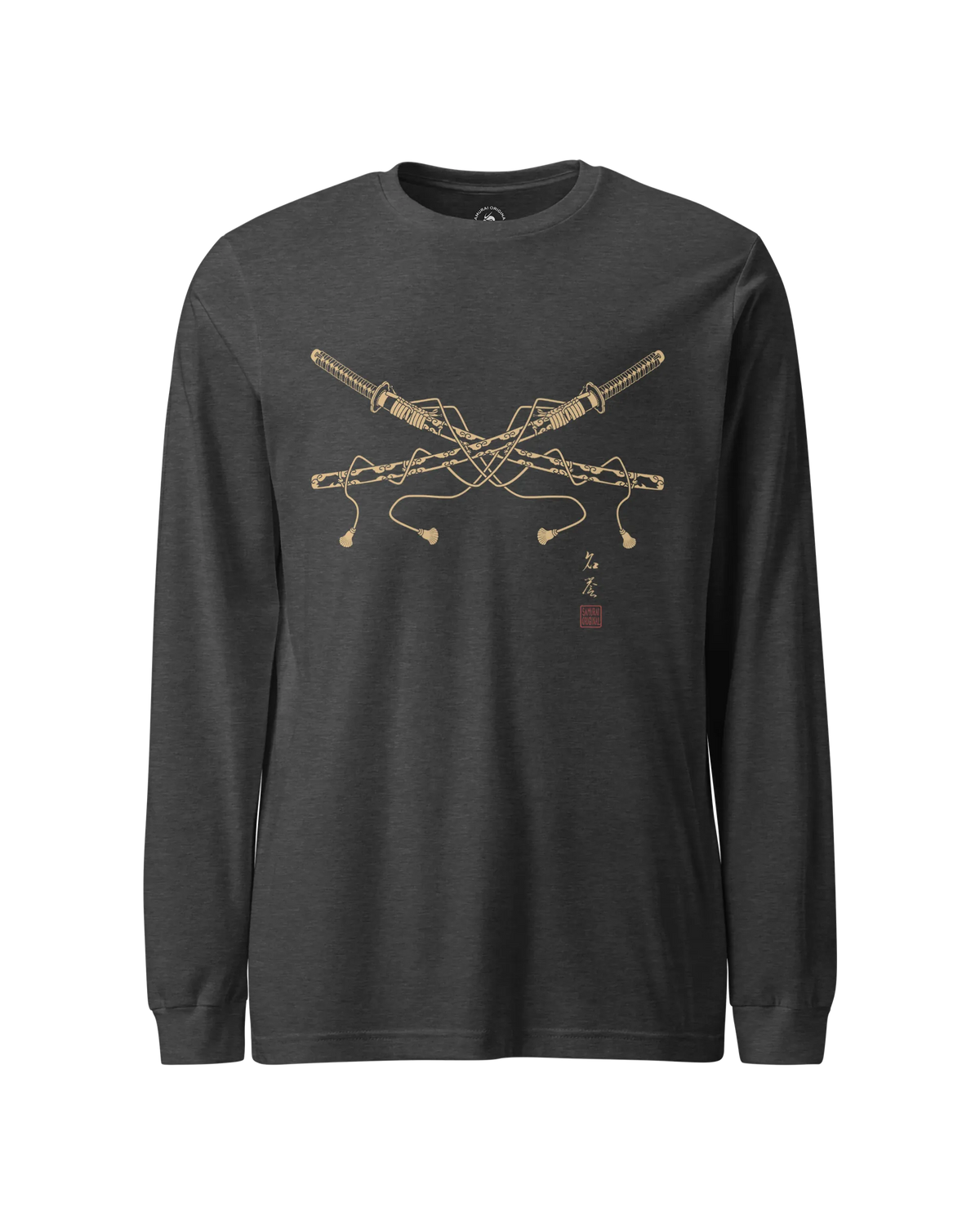 Crossed Samurai Katana Unisex Long Sleeve Tee Dark Grey Heather - Samurai Original