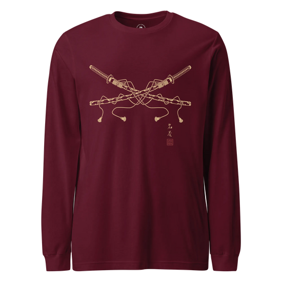 Crossed Samurai Katana Unisex Long Sleeve Tee Maroon - Samurai Original