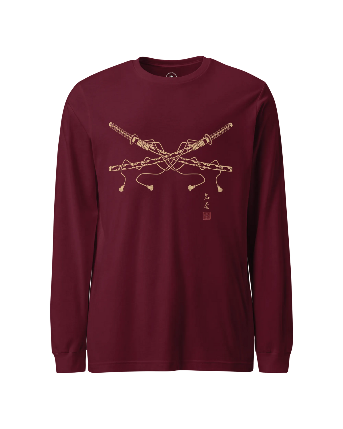 Crossed Samurai Katana Unisex Long Sleeve Tee Maroon - Samurai Original