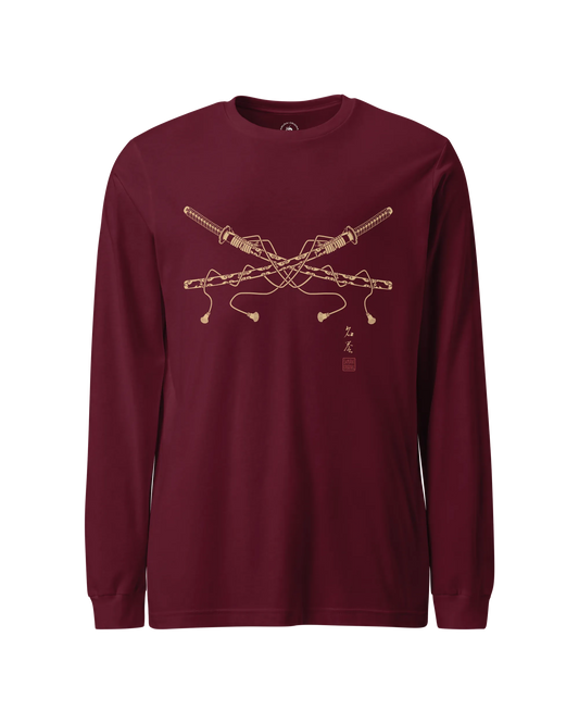 Crossed Samurai Katana Unisex Long Sleeve Tee Maroon - Samurai Original